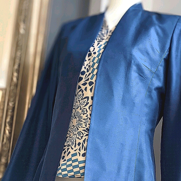 Couture Adrianna Papell 3Pc Cobalt Blue Silk Suit - Picture 9 of 13